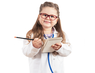 A child dressed up like a doctor with a notepad