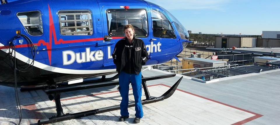 Nichole at work as a life flight nurse for Duke.