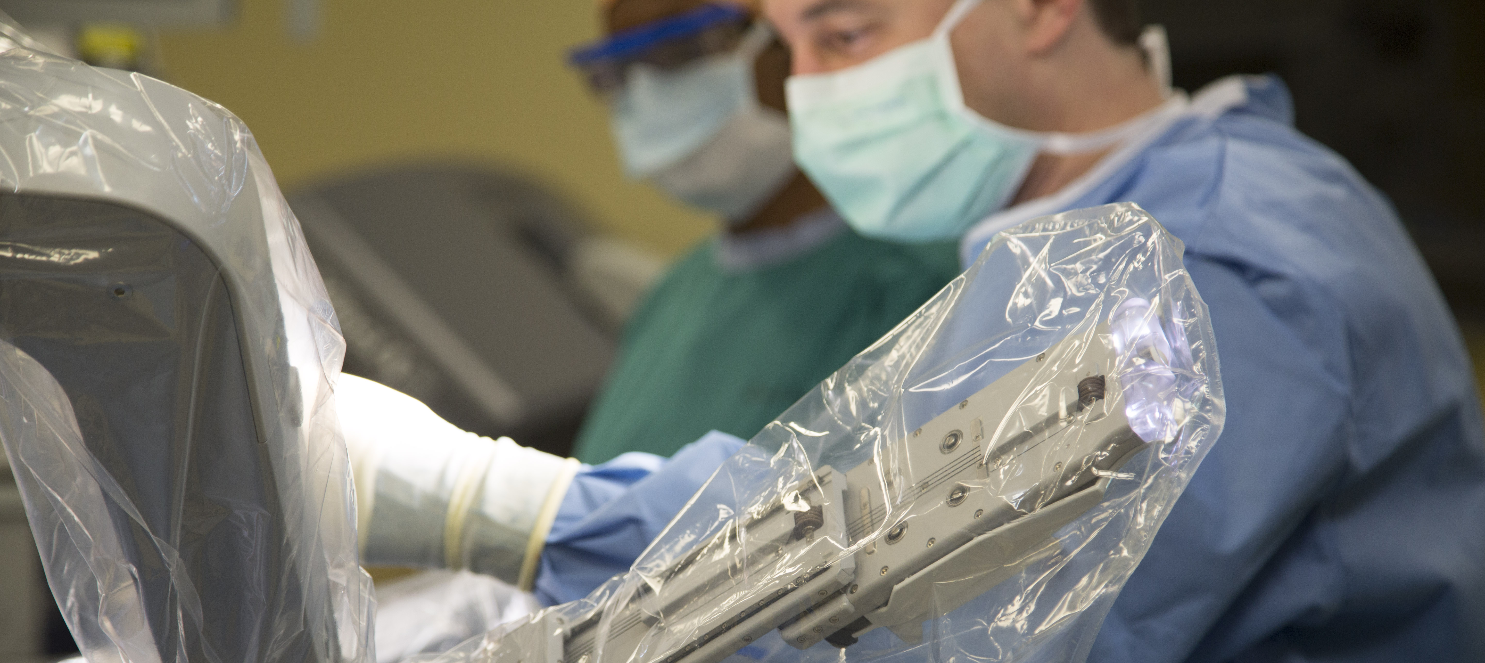 Dr. Michael Stang prepares a patient for robotic thyroid surgery.