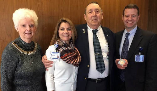 (L to R): Paige Ryder; Mary Lindsay, Duke Heart Center Associate Chief Nursing Officer; John Ryder; Thomas Owens, MD, DUH President 