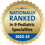 A gold badge shows Duke has been nationally ranked in 9 pediatric specialties for 2020 to 2021