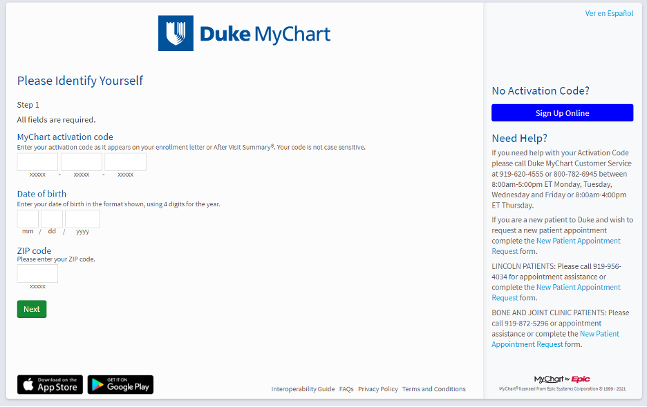 duke mychart phone number