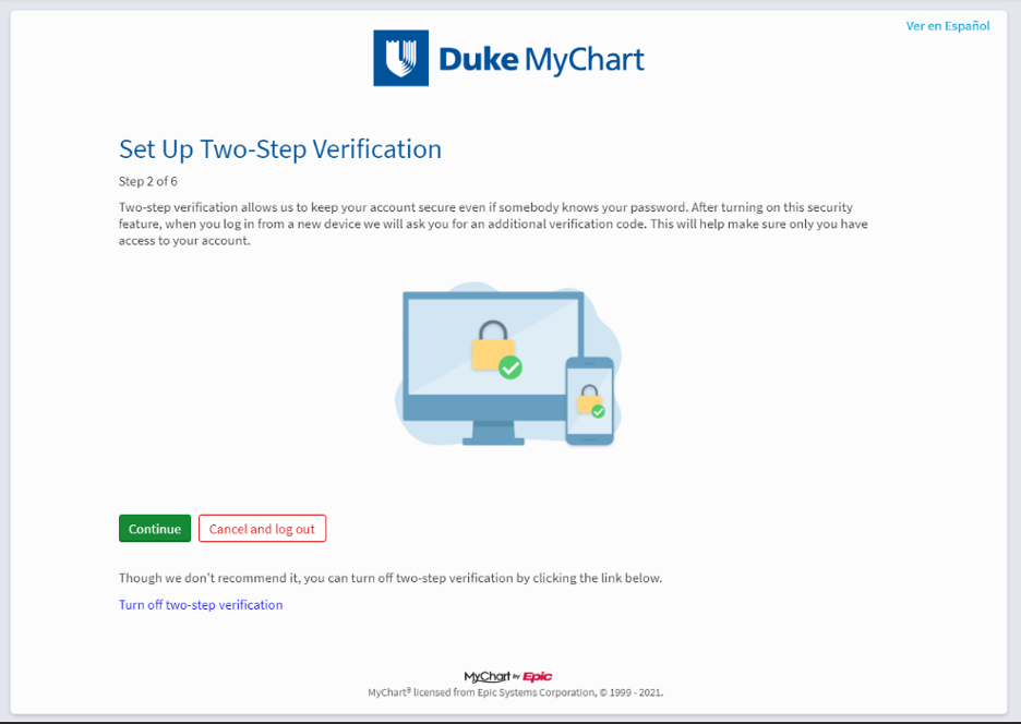 MyChart two-step authentication