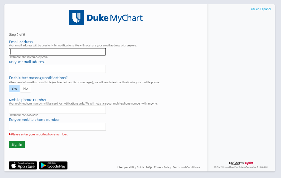 MyChart contact information