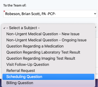 Click scheduling question from the drop down