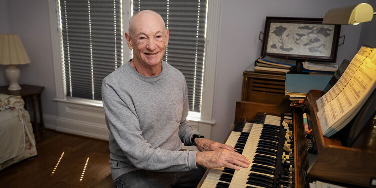 Daniel Sullivan plays his organ at his Chapel Hill, NC home.