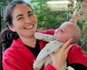 Left: Jessica Clarke holds her newborn. Right: Clarke and her family celebrate attend a parade to celebrate the Carolina Hurricanes Stanley Cup win. 
