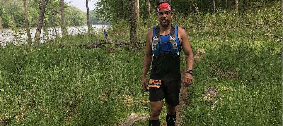 Harry Mendez Jr. pauses during the 50-mile race