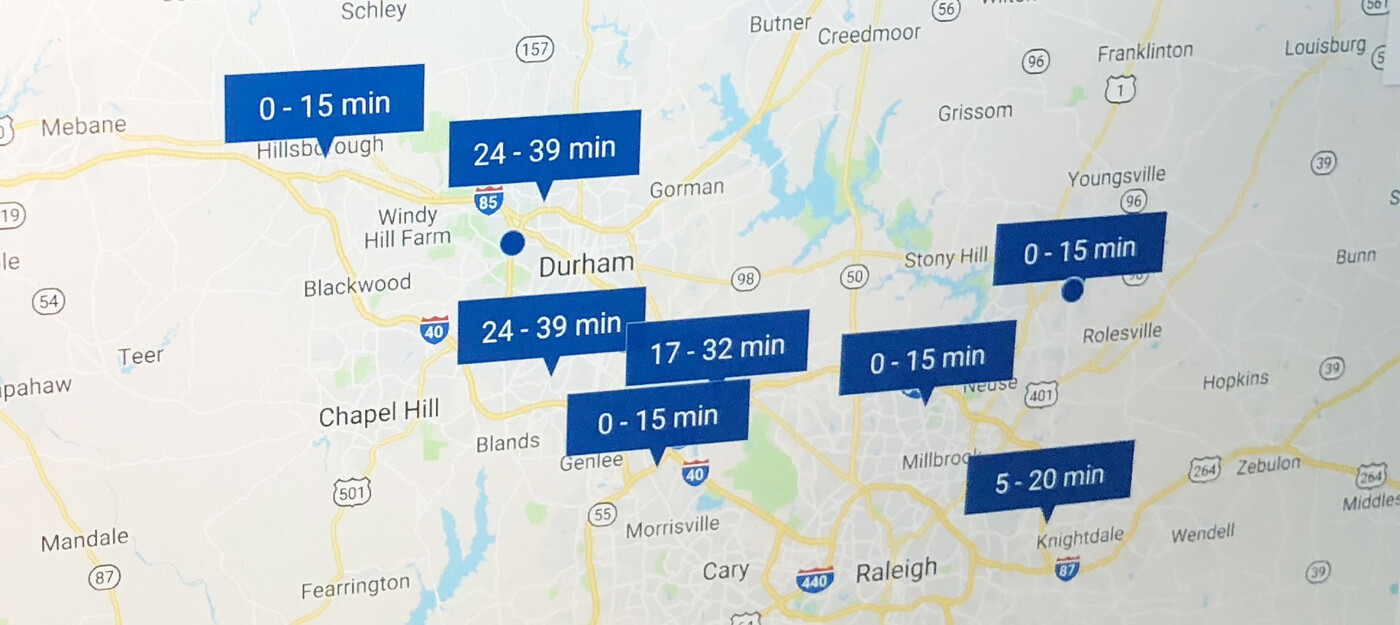 Map of Duke Urgent Care Locations