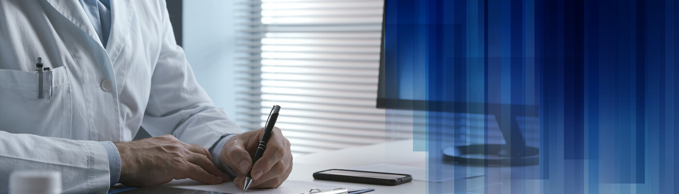 Doctor writing Duke Health second opinion report