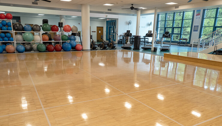 An open workout floor for group classes