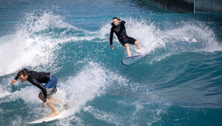 Stroud and Jones surfing in Waco, TX