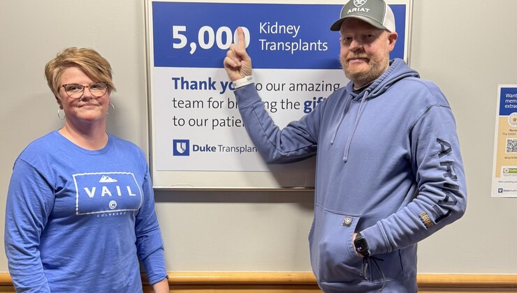 Melissa and Dustin stand together after the transplant