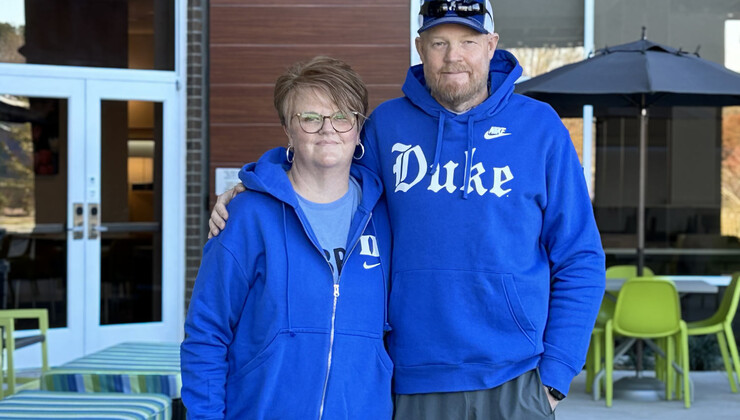 Melissa and Dustin stand together after the transplant