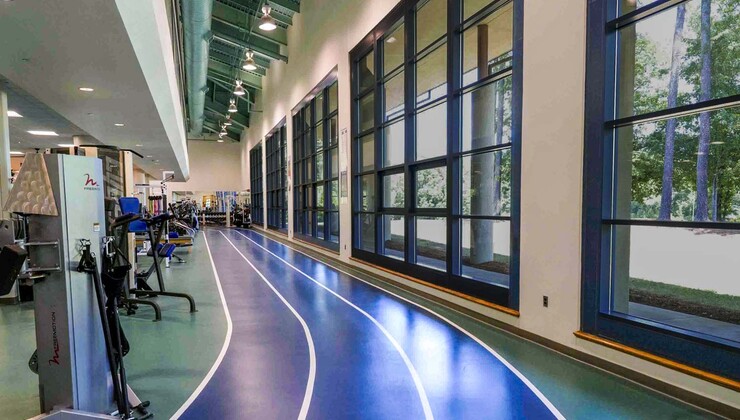 The track around the inside of the fitness center