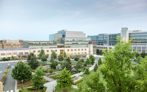 An exterior view of the Duke Cancer Center.