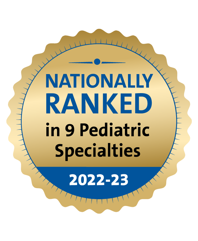 Gold badge indicates national ranking in 9 pediatric specialties